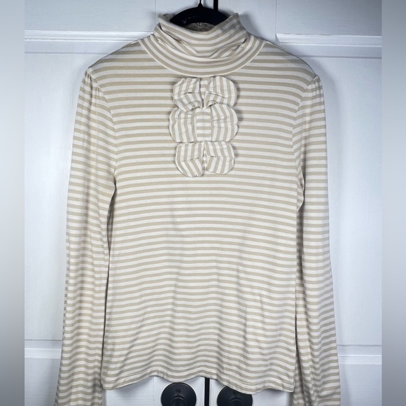 Anthropologie Tops - Anthropologie’s Little Yellow Button Striped Women’s Turtleneck Top Bows Size M